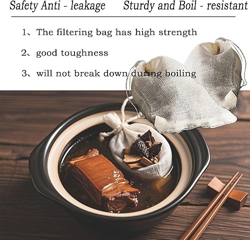 Vista 6 de 10 bolsas de especias, bolsas de té vacías reutilizables, bolsas de colador de muselina, bolsas de sopa para cocinar, bolsas de algodón natural