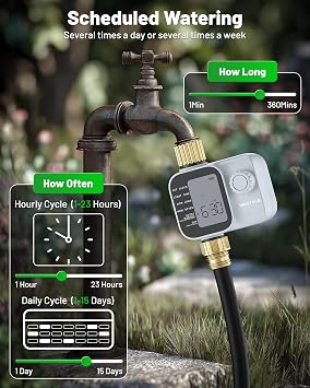 [2026 All-New] Water Timer, Unistyle Hose Timer for Sprinkler Irrigation, Brass Inlet, Automatic Watering System for lawn & Garden Plants, Auto/Manual/Delay Modes, Easy to Set up, Precise Control