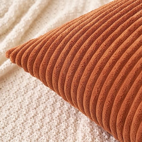 Miniatura 2 de MIULEE - Juego de 2 fundas de almohada de pana suave con rayas, juego de fundas de almohada cuadradas decorativas de otoño para sofá, dormitorio,