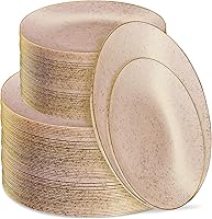Vista 27 de Plasticpro Juego de 64 piezas de elegantes platos de plástico desechables incluye 32 platos de cena y 32 platos para ensalada, vajilla resistente