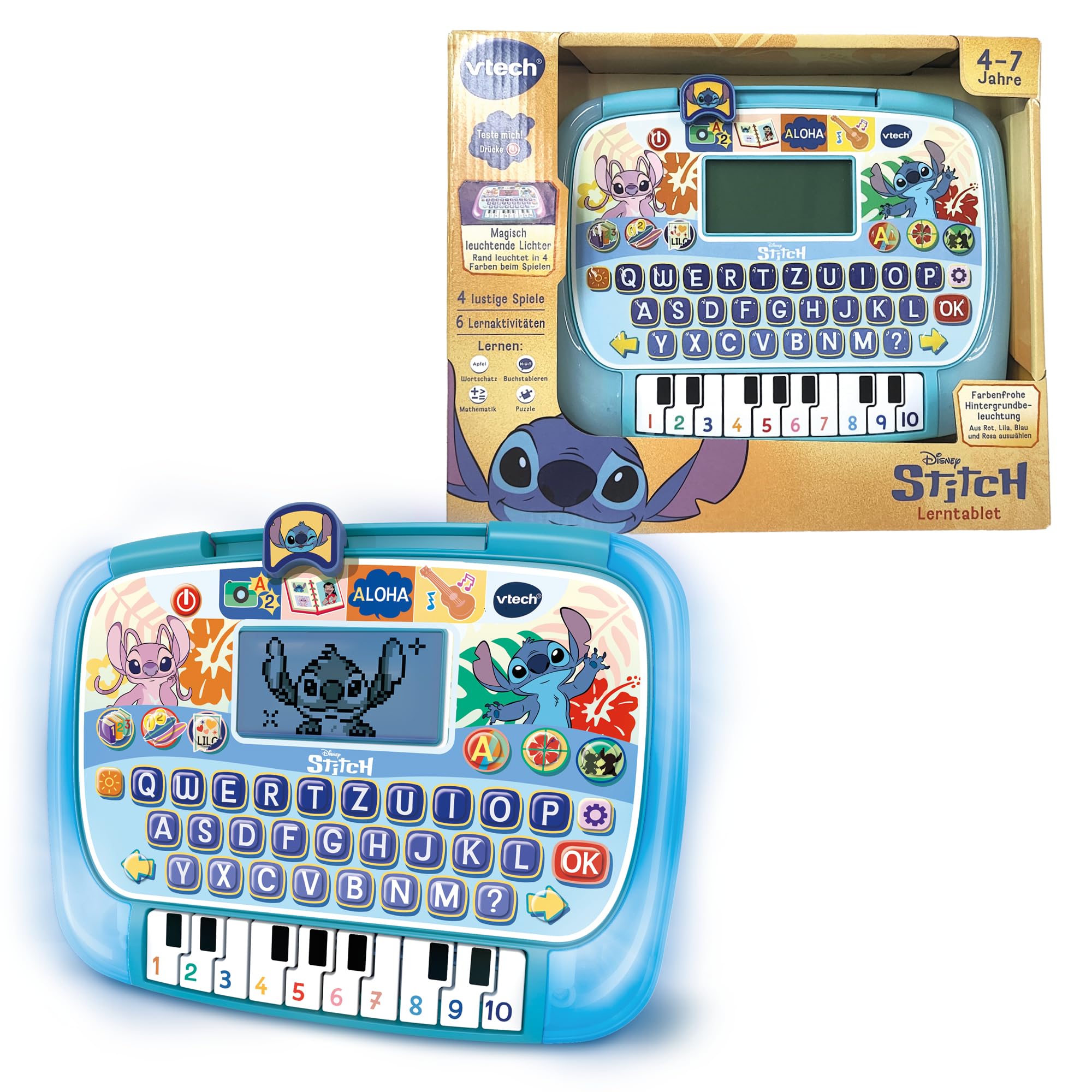 VTech Stitch Lerntablet – Interaktives Tablet mit Tastatur und Klaviertasten – Verschiedene Spiele und Lernfunktionen zu Mathematik, Buchstaben und Gedächtnis – Für Kinder von 4-7 Jahren