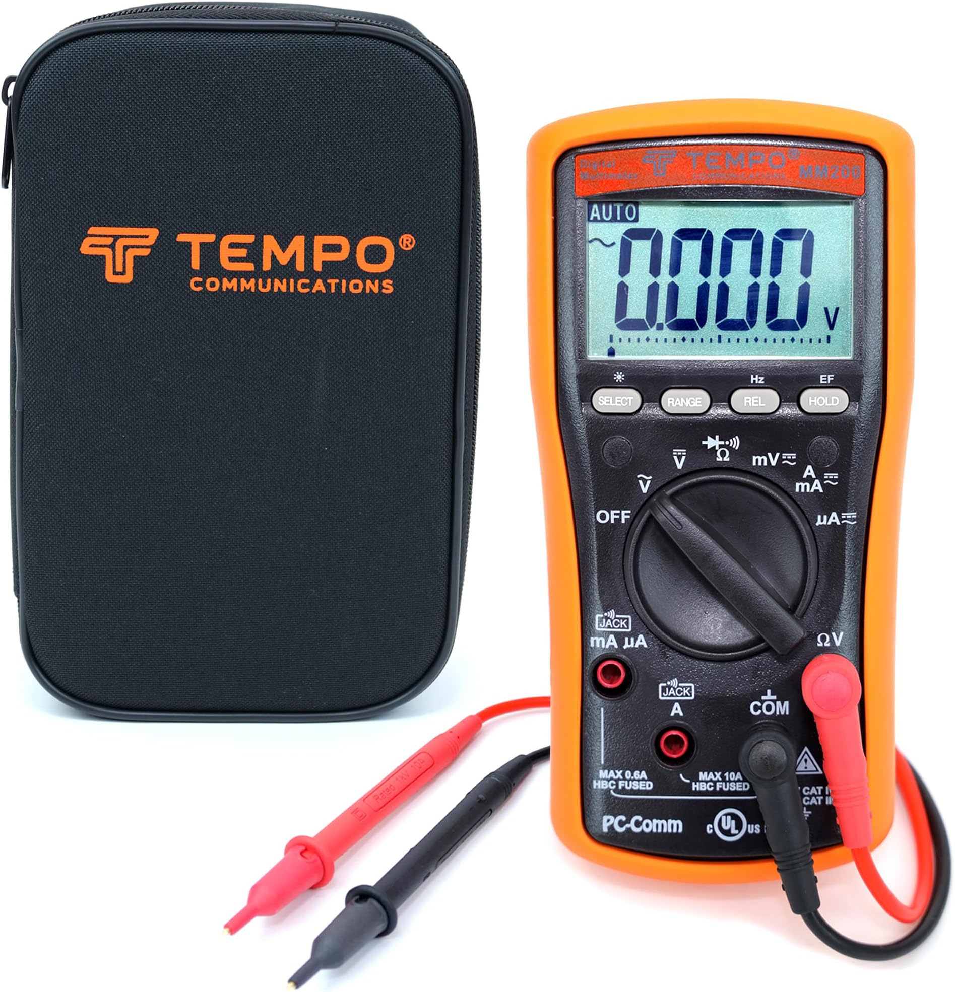 TEMPO Communications MM200 Digital Multimeter, Multi Meter AC/DC Voltage, Current, Frequency, Resistance, Check Diodes, Verify Continuity
