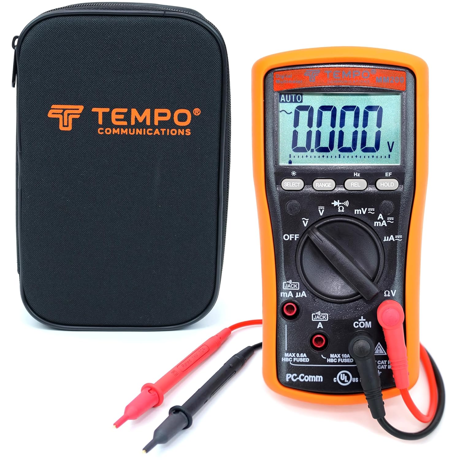 TEMPO Communications MM200 Digital Multimeter, Multi Meter AC/DC Voltage, Current, Frequency, Resistance, Check Diodes, Verify Continuity