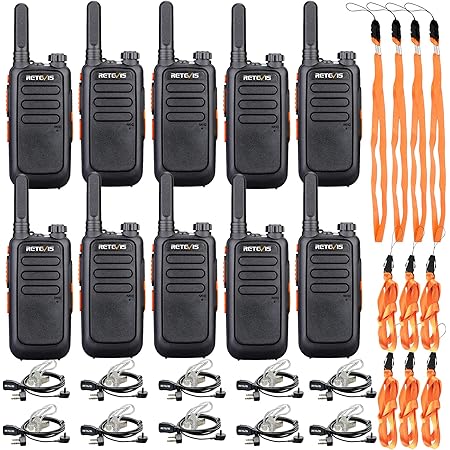 Retevis RT69 Walkie Talkies for Adults,Two Way Radios Long Range Rechargeable,Neck Lanyard Flashlight,Small 2 Way Radio with Earpieces,Commercial Education Community(10 Pack)