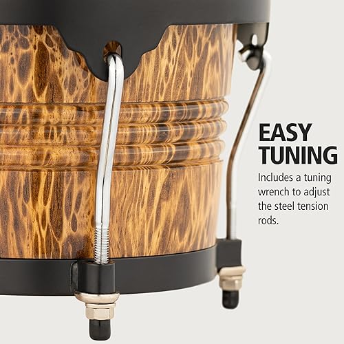 Miniatura 16 de Bongos Juego de tambores de mano de 6.75 pulgadas y 8 pulgadas con carcasas de madera dura y llave de afinación - NO HECHO EN CHINA - Serie Natural