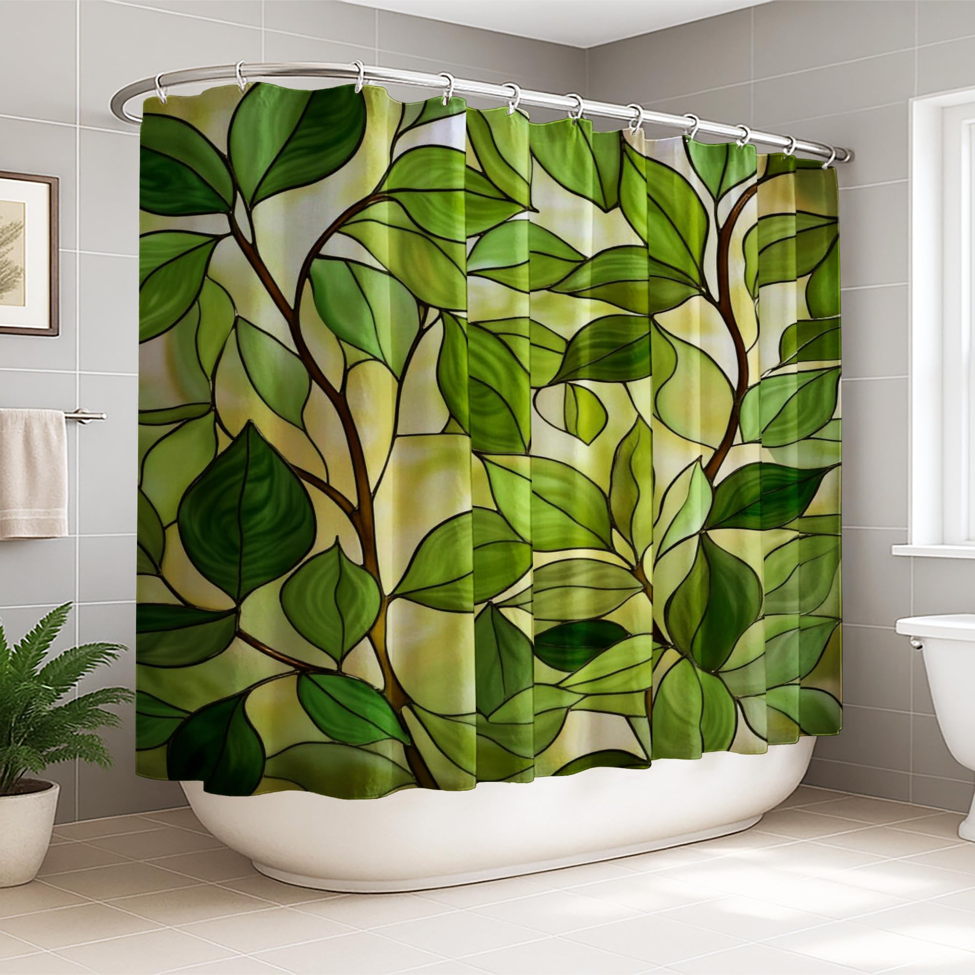 Rideau de douche extra large vert printanier pour sublimer la salle de bain d'un appartement