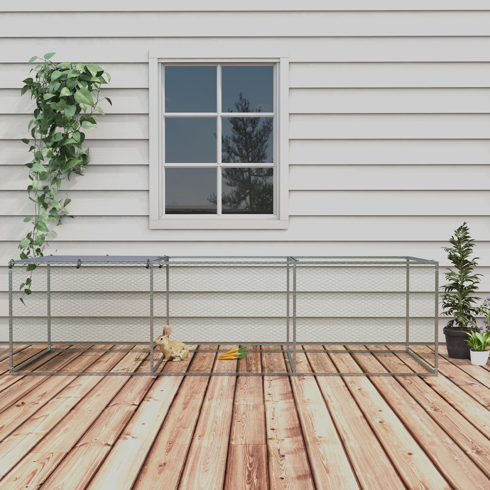 PawHut Recinto gallinero Jaula de conejera exterior 3 m² para pequeños animales, Ponederos gallinas, Jaulas, dim. 3 x 1 x 0,8 m Acero galvanizado, 1 Puerta superior, Espacio cubierto lona