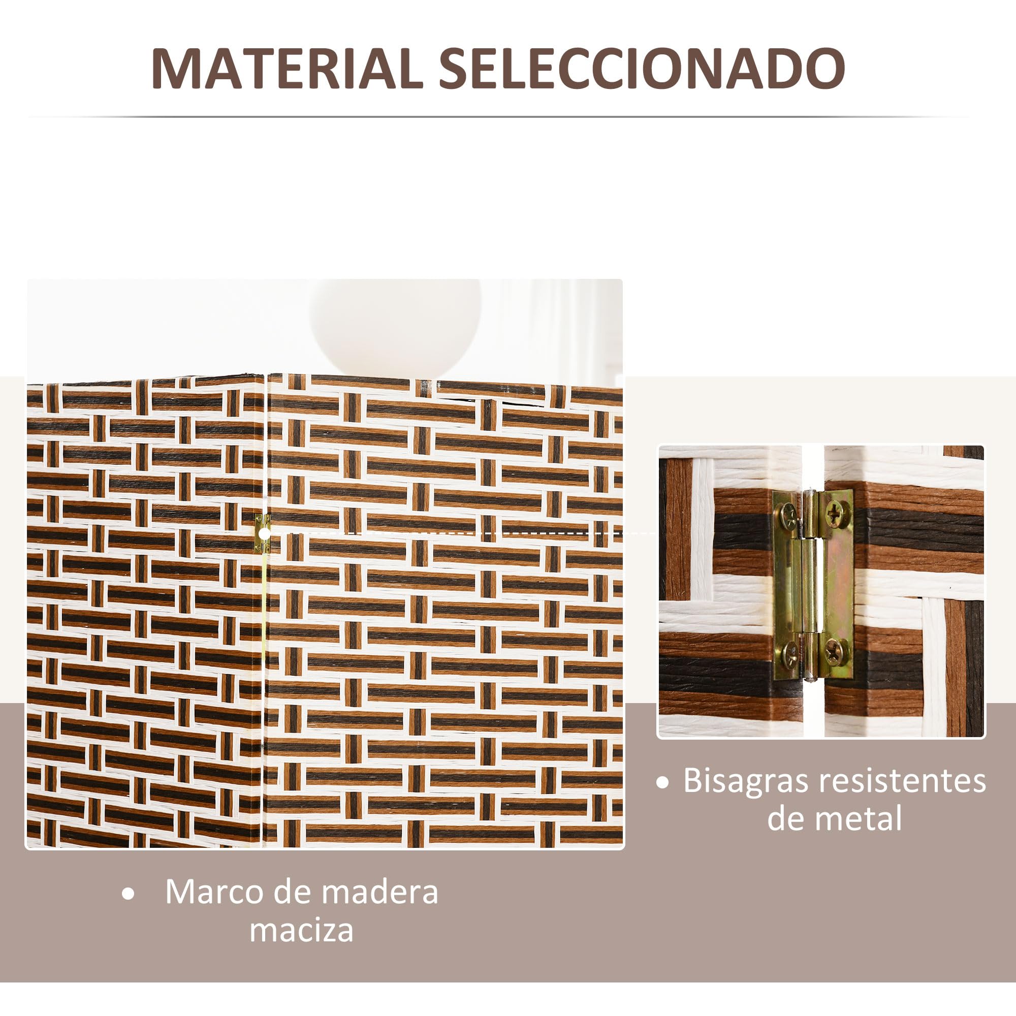 HOMCOM Divisor de Habitación de 4 Paneles Biombo Plegable 180x180 cm Separador de Ambientes Decoración Elegante para Dormitorio Salón Cocina Marrón Blanco