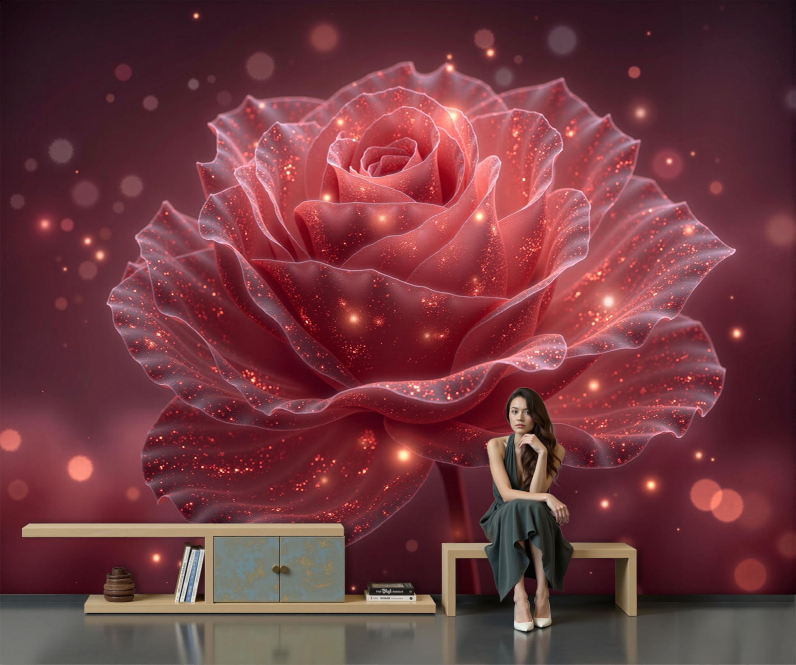 Fresque murale plantes de rêve rouge pour une chambre d'enfant magique