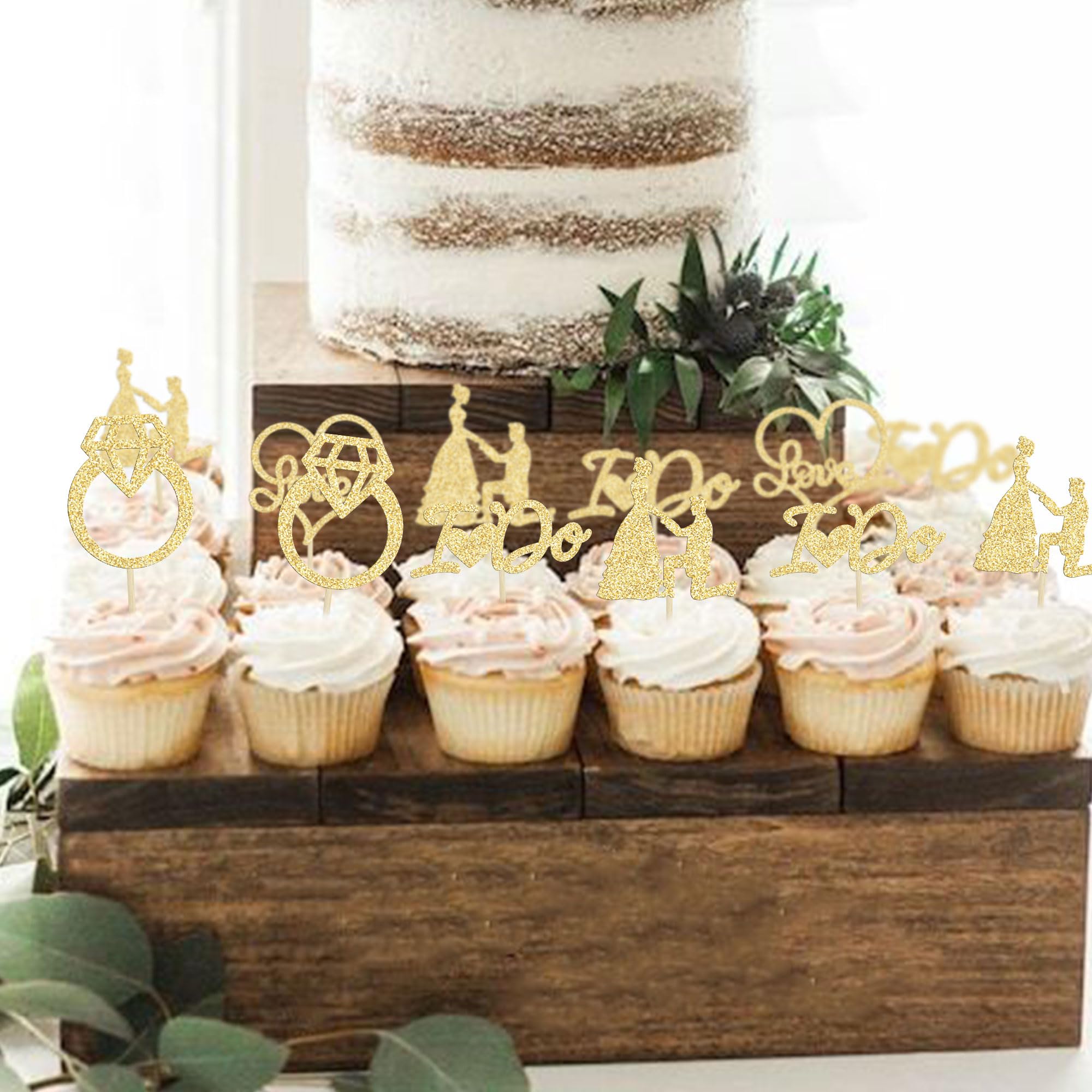 Topper Per Torta Di Fidanzamento Con Glitter Oro – Decorazione Con Farfalla E Fiore Per Addio Al Nubilato, Matrimonio E Feste A Tema