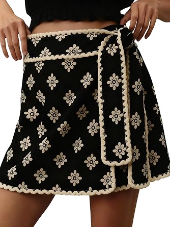 Majdan Women Mini Wrap Skort Casual Tie Skort Elastic Waist Printed Beach Mini Skort