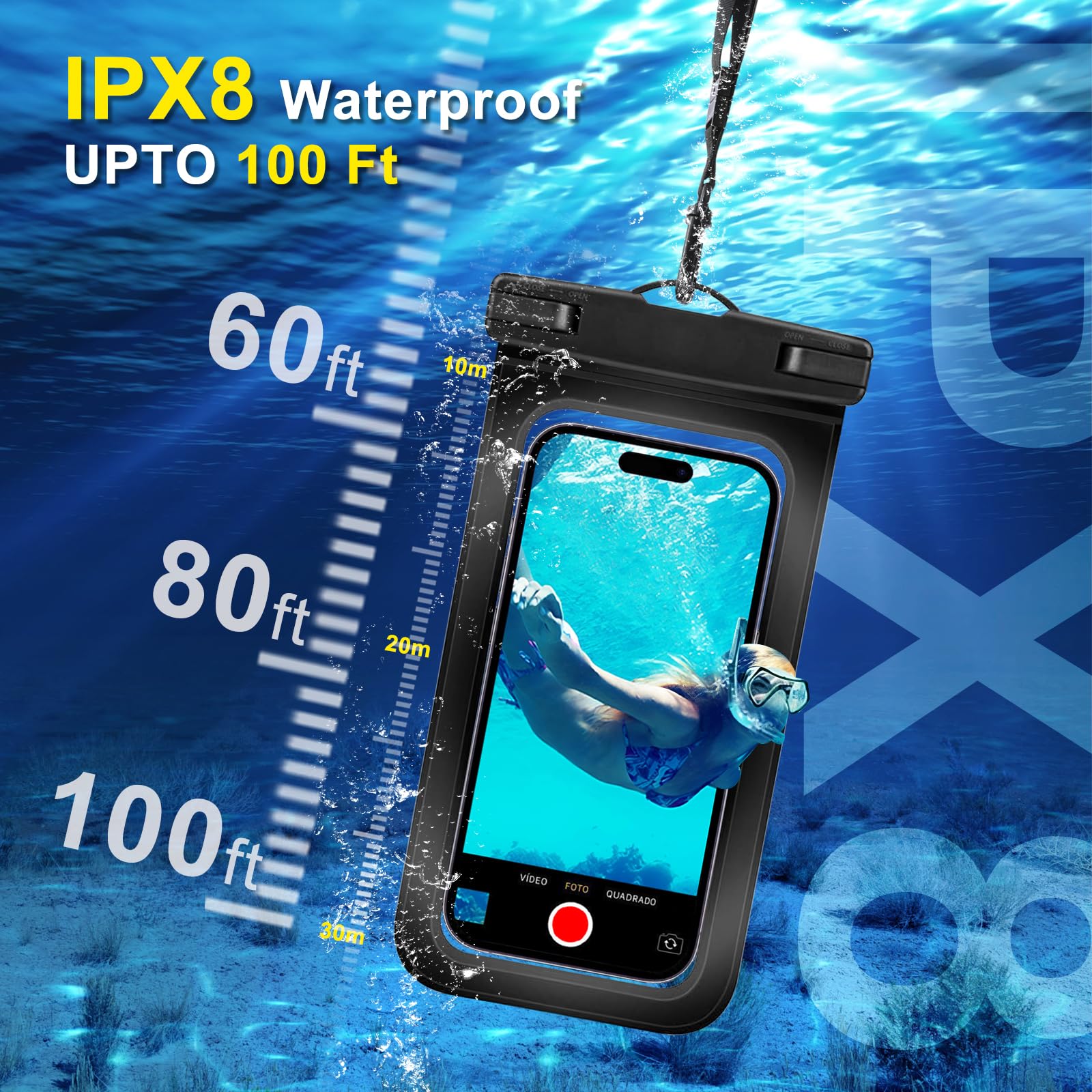 Funda impermeable para teléfono, funda impermeable para teléfono con cordón ajustable, artículos esenciales para deportes acuáticos de playa, IPX8, bolsas secas universales a prueba de agua para