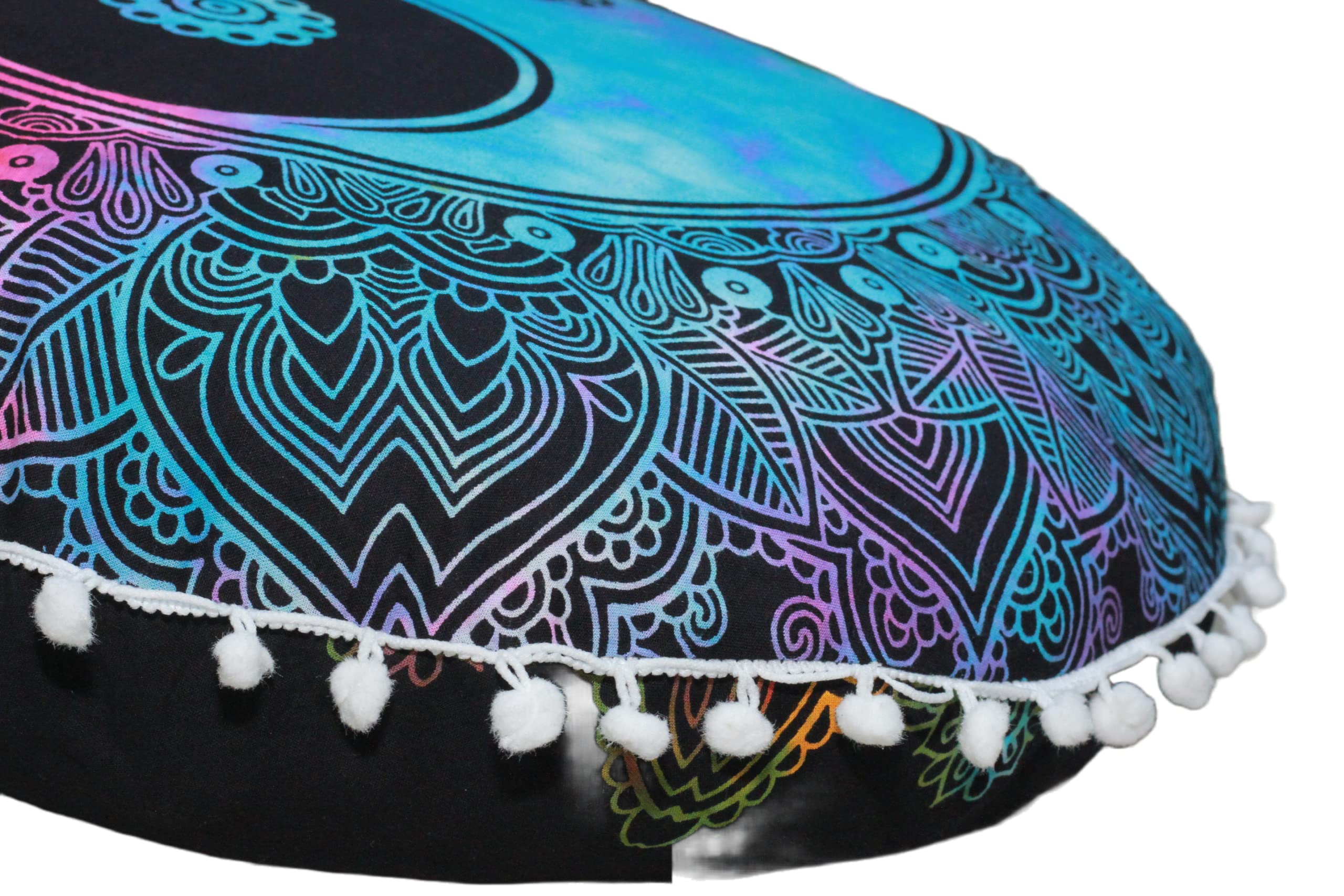 CRAFT KALA 22" Round Mandala Boho Pillow Cover Meditation Room Seating Poufs Cover Living Yoga Room Home Bedroom Balcony Garden Decoration Cotton Floor Cushion Cover (Multi Yin Yang, 32")