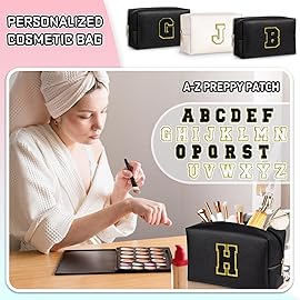 TOPEAST Small Makeup Bag Initial Cosmetic Bag Travel Toiletry Bag, Personalized Birthday Gift for Mom Sister Friends Teacher Nurse, Preppy Travel Stuff for Girls (Black O)