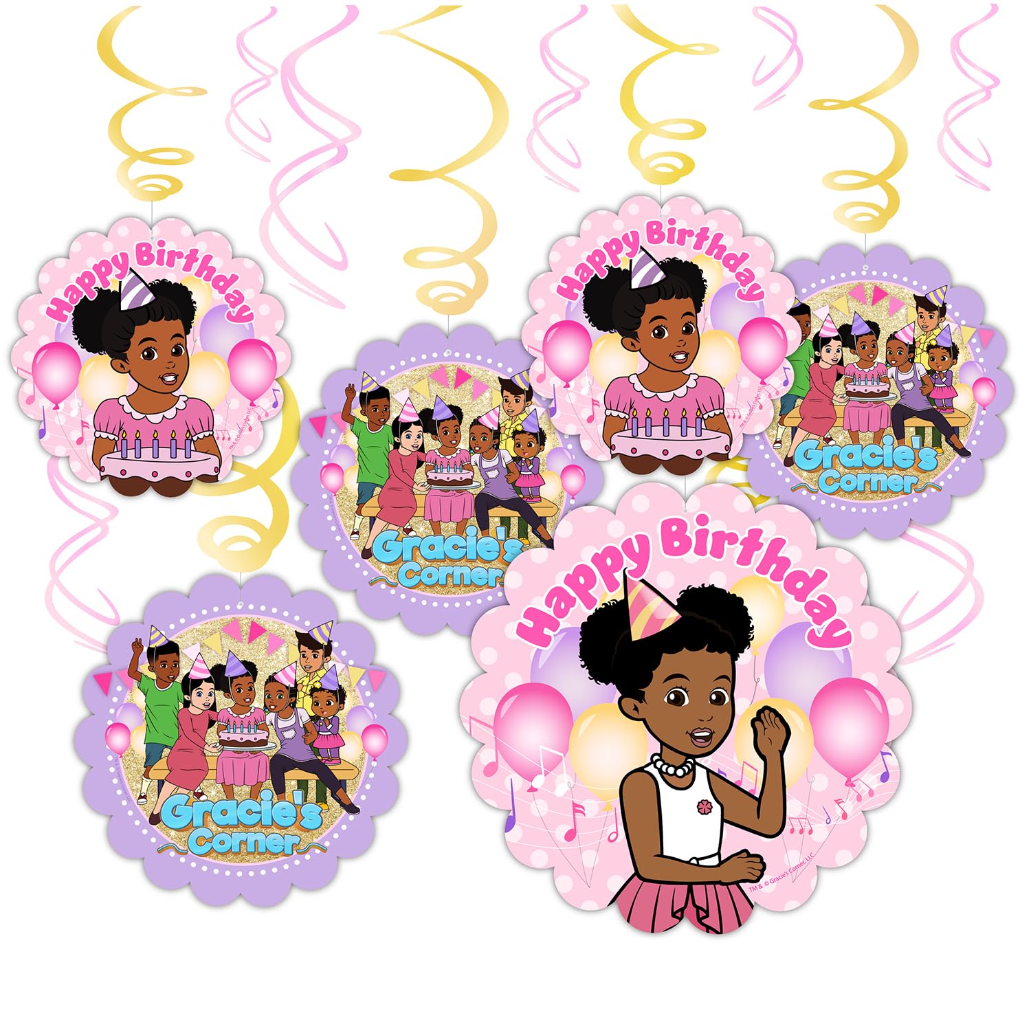 Gracie's Corner Birthday Party Hanging Swirls, Elegant Hanging Swirls for Birthday Party Decor, Perfect for Happy Birthday Celebrations and Party Decorations (Pink & Gold)