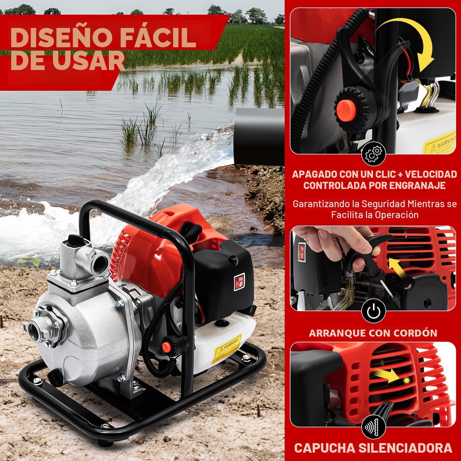 Bomba de agua para motor de gasolina, bombas de agua a gas, 2 tiempos/4 tiempos, bombas de basura semi con refrigeración por aire, pozos de jardín, para riego agrícola, tratamiento de aguas residuales