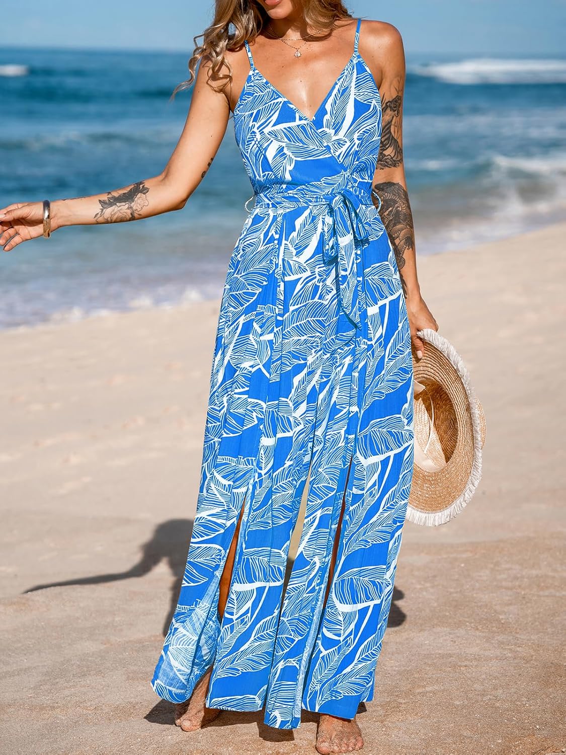 CUPSHE Women's Jumpsuits Floral Tropical Wide Leg Jumpsuit Sleeveless Overall V Neck Outfit Casual - Image 4