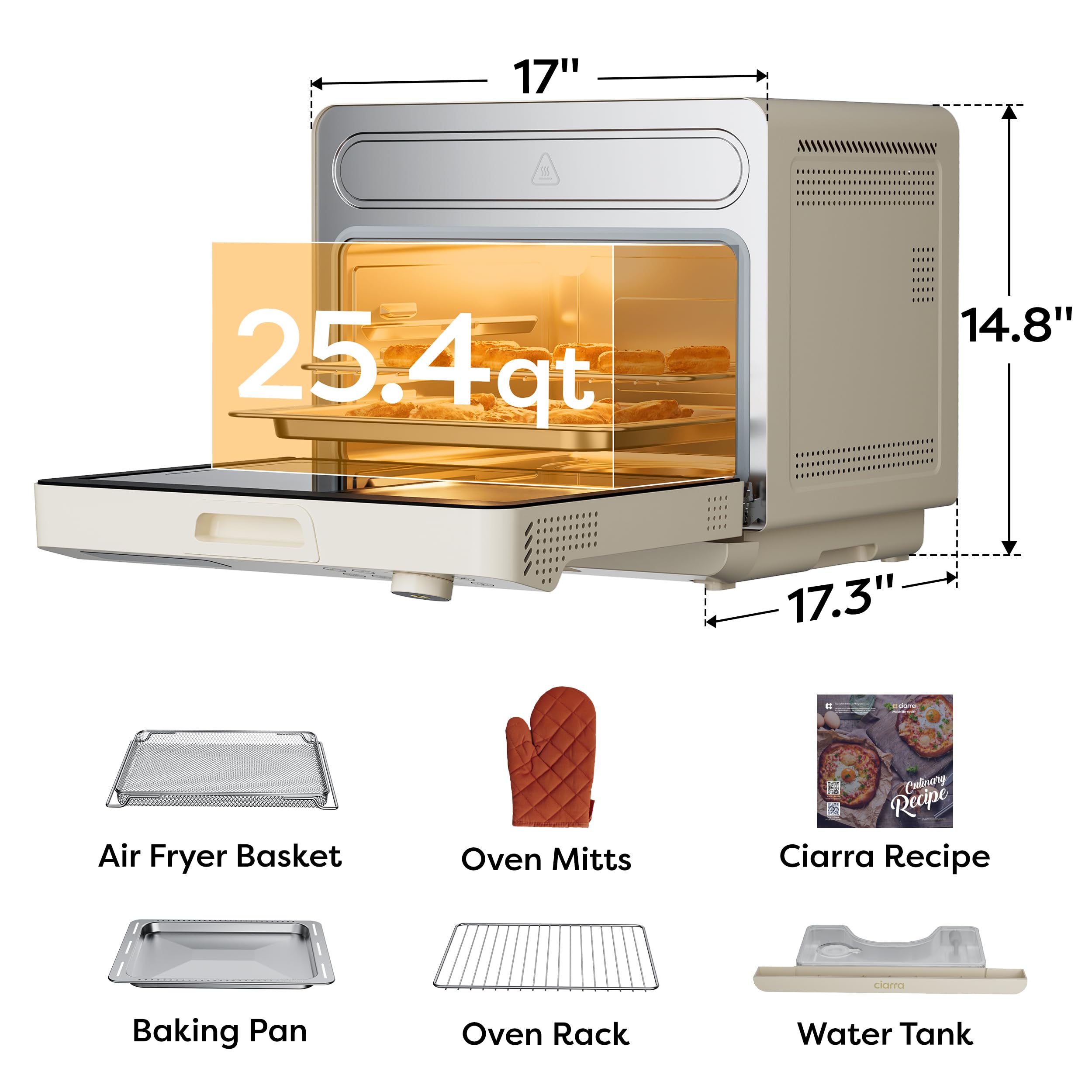 CIARRA 12-in-1 Countertop Steam Oven with Air Fryer, 25.4QT Nosh Oven Pro | Convection Toaster Oven with Rapid Steam & Steam Bake | Air Fry, Dehydrate, Ferment, Self-Clean & Delay Start