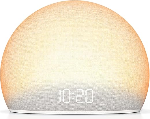 HOUSBAY Sunrise Alarm Clock with White Noise Sound Machine – Wake-Up Light for Bedroom, 5 Gentle Alarm Sounds, 20 Soothing Sleep Sounds, Dimmable Display, Phone-Free Bedside Clock