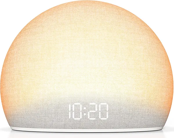 HOUSBAY Sunrise Alarm Clock, White Noise Sound Machine for Bedroom | Natural Wake-Up Light with Gentle Alarm Sounds, 20 Soothing Sleep Aids, Dimmable Display, Screen-Free Design