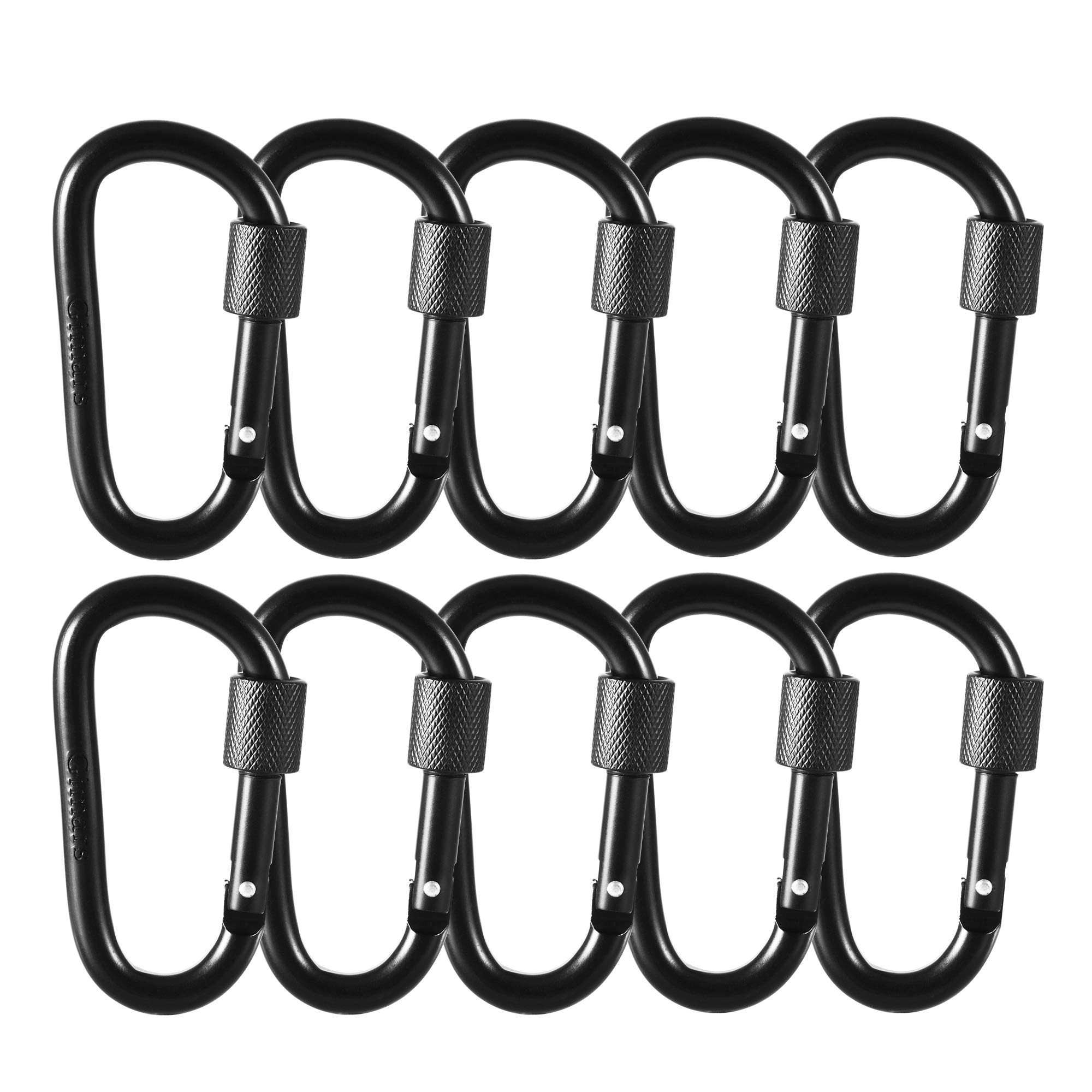 10 Stück Karabiner mit Schraubverschluss, Gimars Schlüsselanhänger Karabinerhaken Aluminium Schraubkarabiner für Camping, Angeln, Wandern oder Reisen (Schwarz)