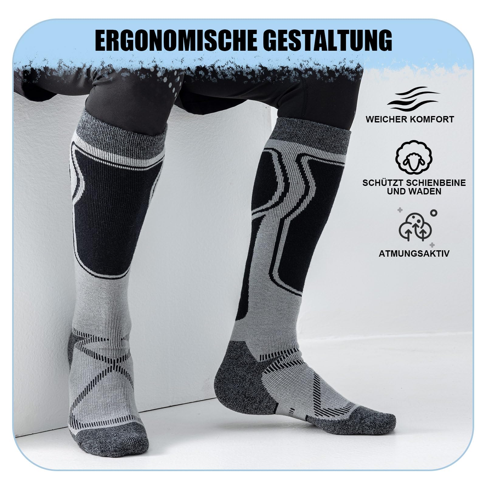 Effeet 2 Paia Calze da Sci in Lana Merino per Uomo Donna, Calze Termiche Calde e Morbide per Inverno, Calzini Lunghe con Imbottitura per Snowboard, Sci, Caccia e Escursioni