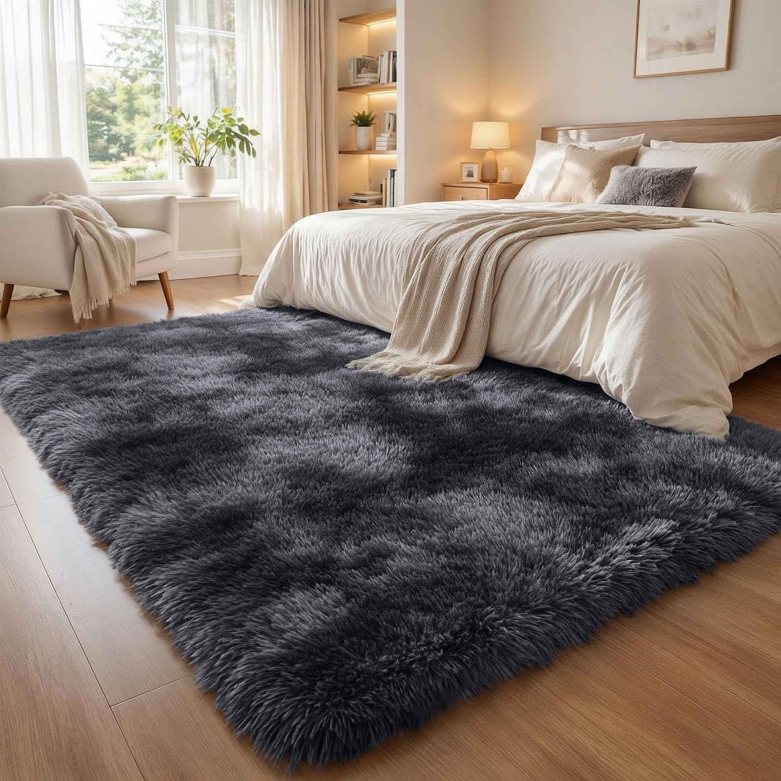 Homaxy Hochflor Tie Dye Groß Teppich Wohnzimmer 200 x 300 cm, Dunkelgrau | Rutschfest Waschbar Teppiche, Flauschig Modern Teppich fürs Kinderzimmer, Schlafzimmer