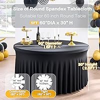Vista 4 de Manteles redondos de elastano negro sin arrugas, 120 pulgadas para mesas de 60 pulgadas, manteles elásticos para mesas redondas de 5 pies, bodas