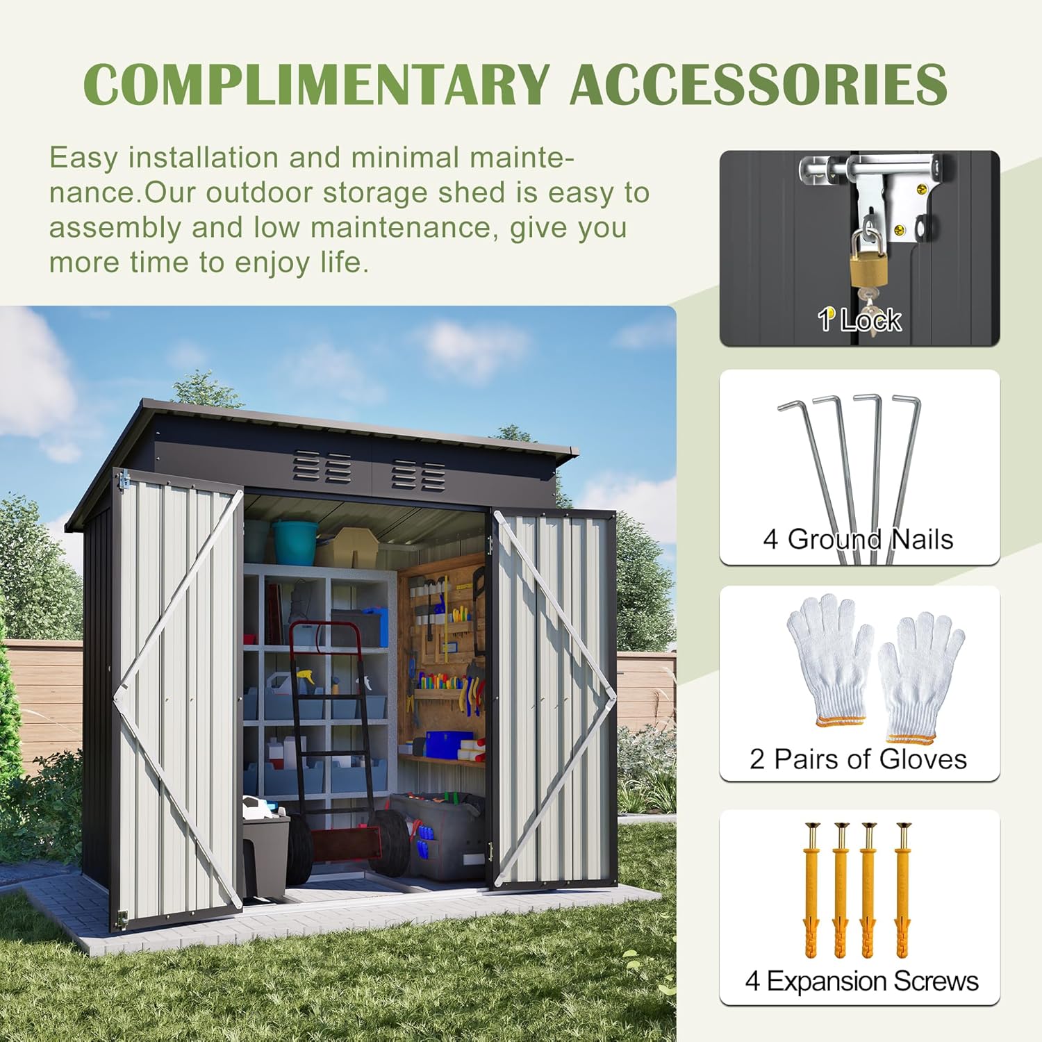 6x4 Outdoor Storage Shed, Metal Garden Shed with Lockable Hinged Door, Waterproof All Weather Backyard Tool Storage for Lawn Patio, Black