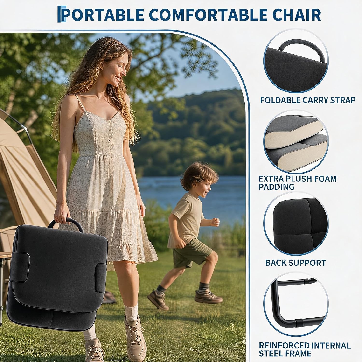 Garvee Foldable Lounge Chair, Padded Reading Chair, Grey Velvet