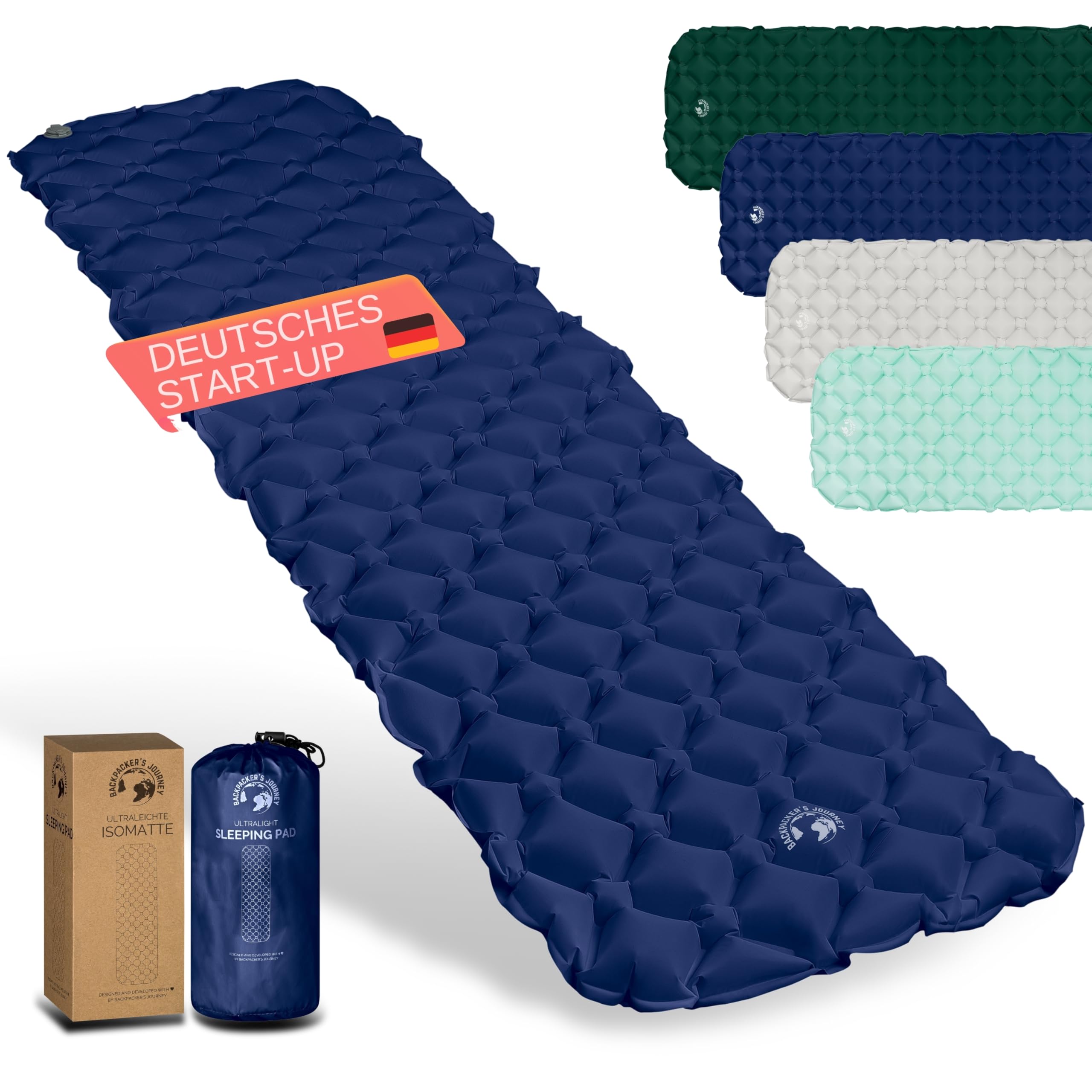 Backpacker's Journey Isomatte – Ultraleichte Luftmatratze mit kleinem Packmaß, ideal für Bikepacking, Camping & Outdoor – Aufblasbare Luftzellenmatte, leicht & kompakt
