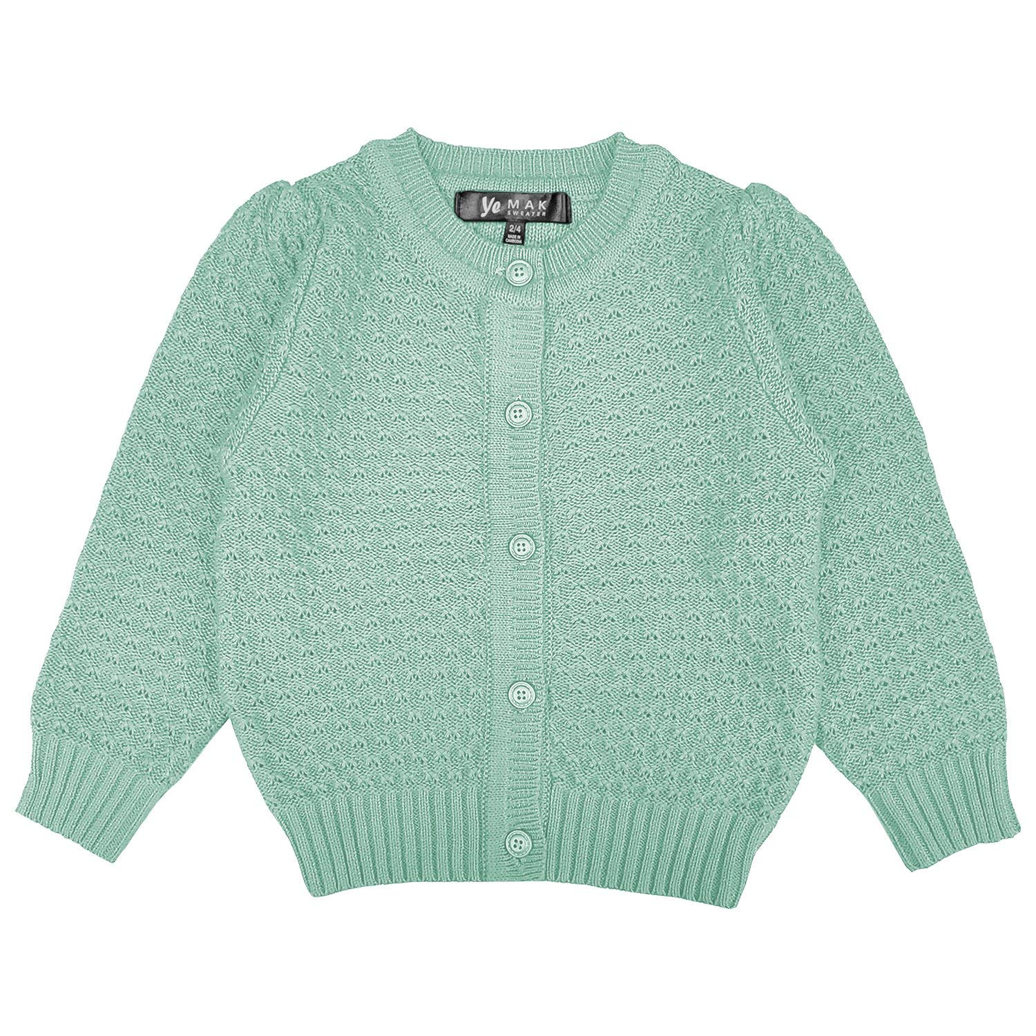 YEMAK Girl’s Knit Cardigan Sweater – Long Sleeve V-Neck Basic Kids Casual Button Down Soft Lightweight Knitted Cute Top