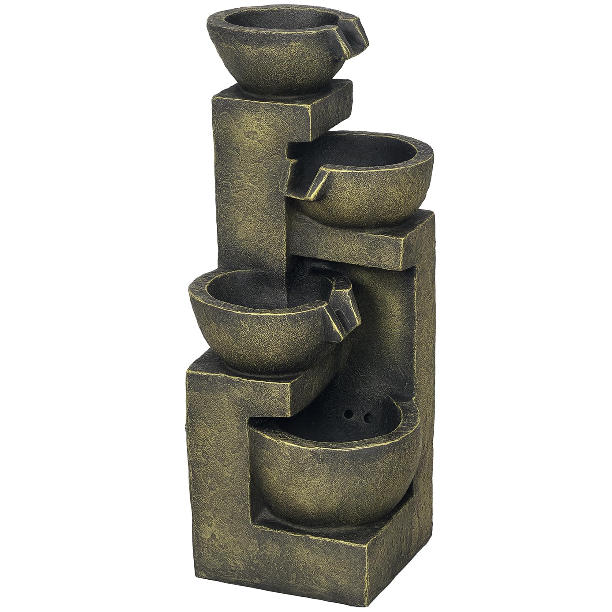 Outsunny Gartenbrunnen, Springbrunnen mit Einstellbarer Strömung, 4 Stufen Zierbrunnen, Wasserspiel, Wasserfall für Garten, Gartenteich, Terrasse, Kunstharz