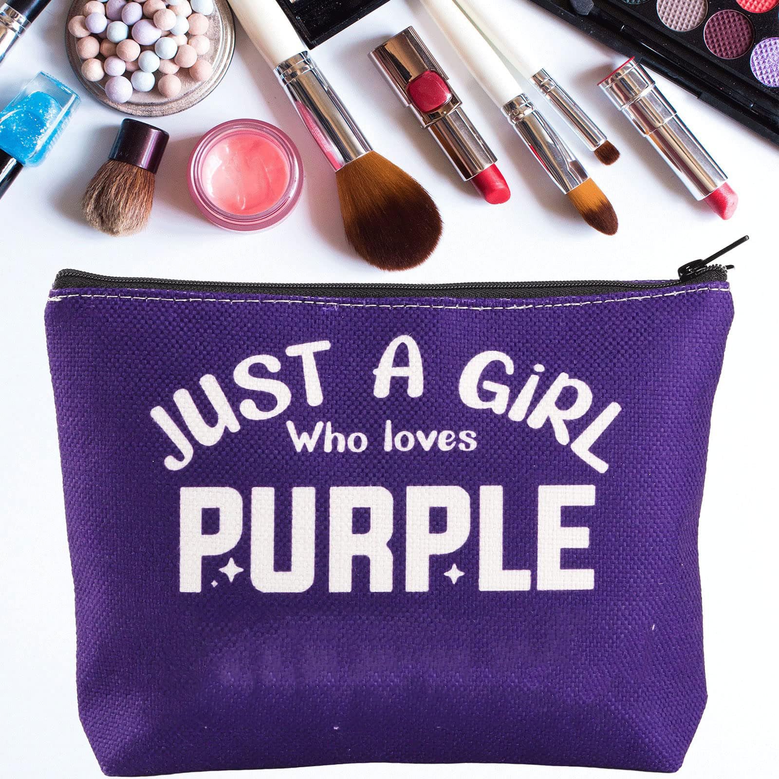 BWKTOP Purple Fans Cosmetic Makeup Bag - Zipper Pouch, Lovers Gift, Just A Girl Who Loves Purple, Girl Loves Purple - Image 3