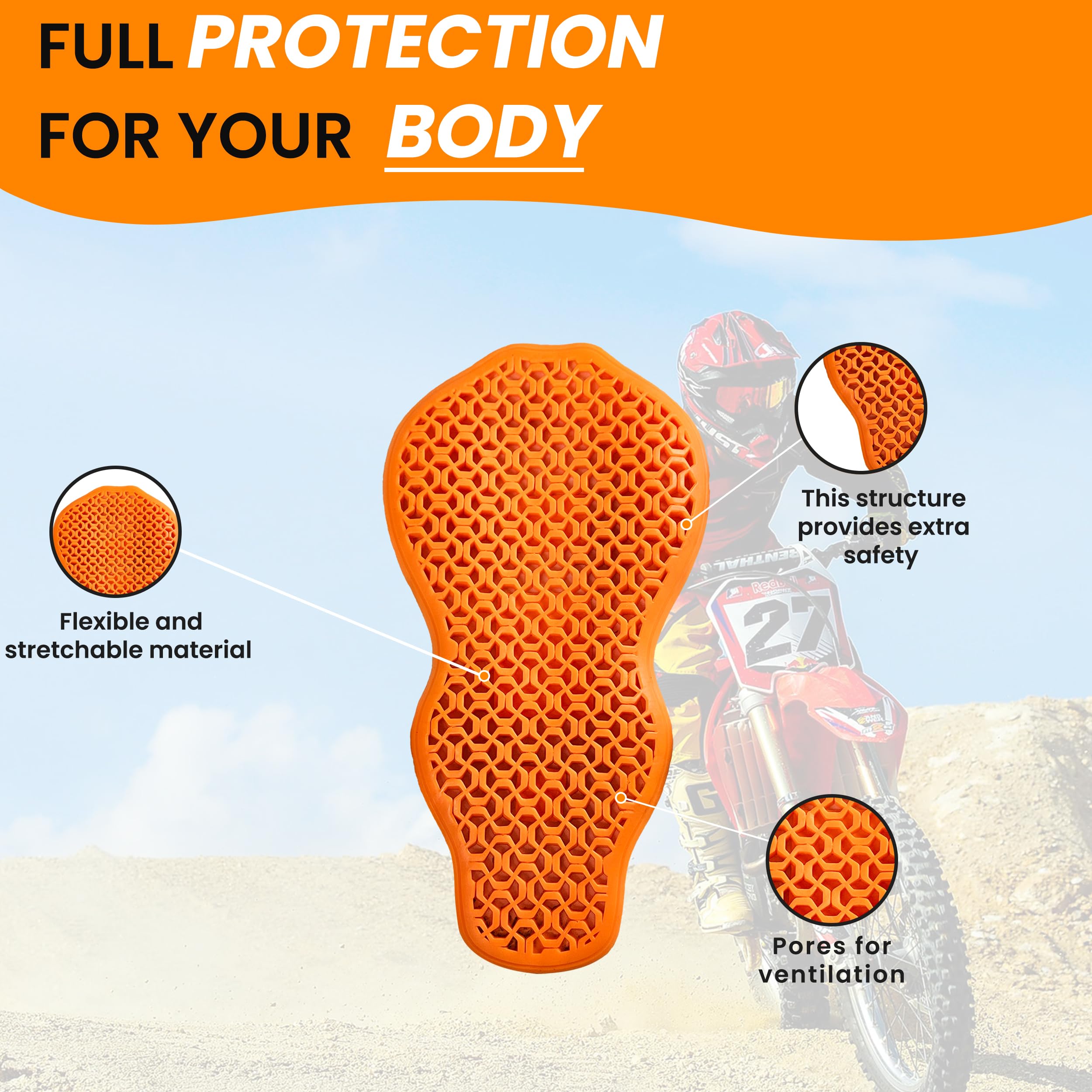 Almohadilla protectora de espalda aprobada por CE 2, protector de espalda aprobado por nivel 2, almohadilla de repuesto para chaqueta de motocicleta para hombres y mujeres. (tamaño