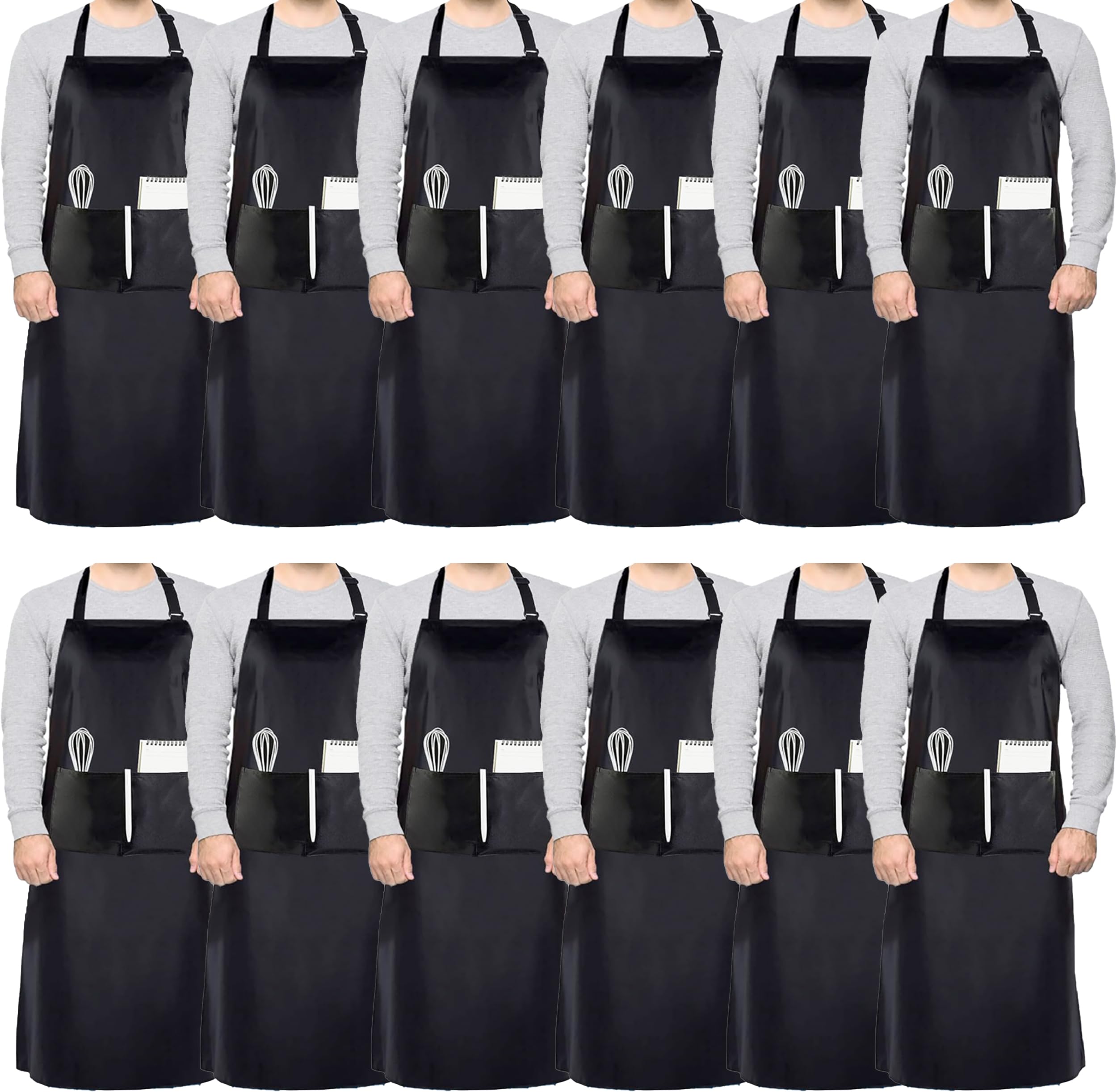 4sold Delantales unisex ajustables para hombre y mujer, delantales para cocina, restaurante, cafetería y más, 12 unidades