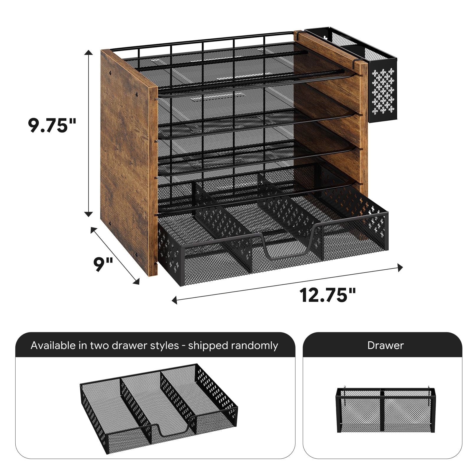 Simple Trending Organizer per carta a 5 ripiani, organizer da scrivania in legno e accessori con cassetto e portapenne, per casa, ufficio, scuola