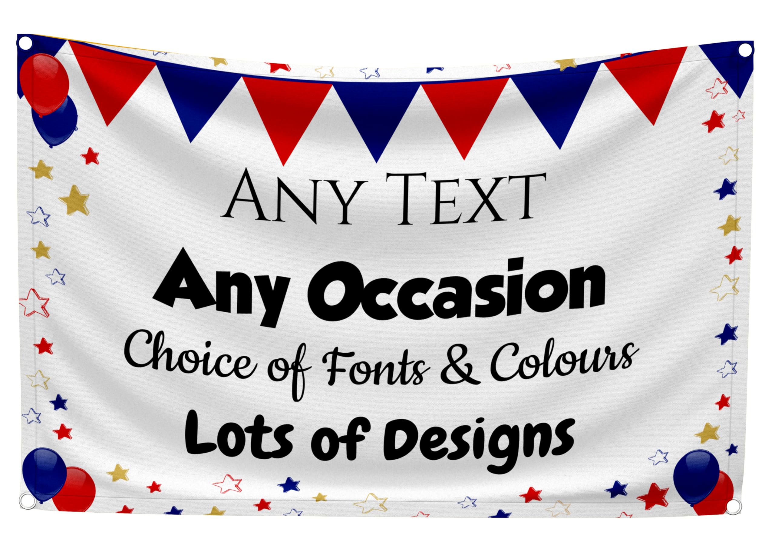 Large 5ft Personalised Backdrop Custom Banner For Any Occasion Happy Birthday Welcome Home Bon Voyage Good Luck Leaving Customised Indoor or Outdoor Advertising Flag (Red, White & Blue, No Photo)