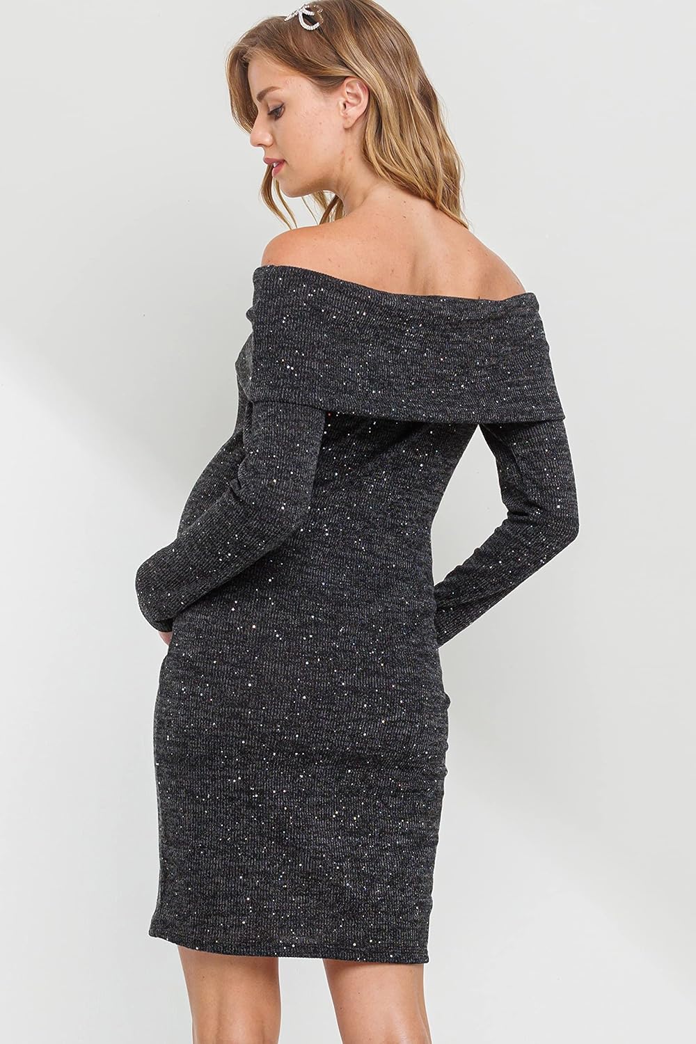 LaClef Women's Off Shoulder Sweater Knit Maternity Dress