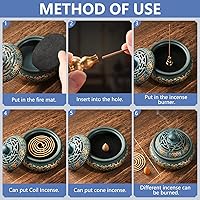 Vista 4 de Quemador de incienso de cerámica con soporte de incienso + algodón ignífugo, cuenco para quemaduras de manchas hecho a mano para incienso en palo