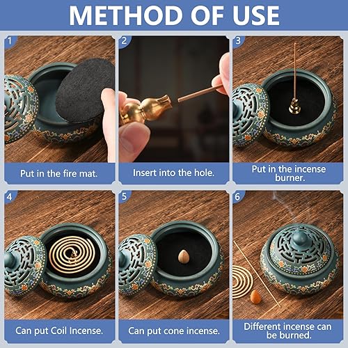 Miniatura 10 de plainele Quemador de incienso de cono de cerámica, cuenco para manchas con soporte para barra de incienso+ algodón ignífugo para incienso en palo o