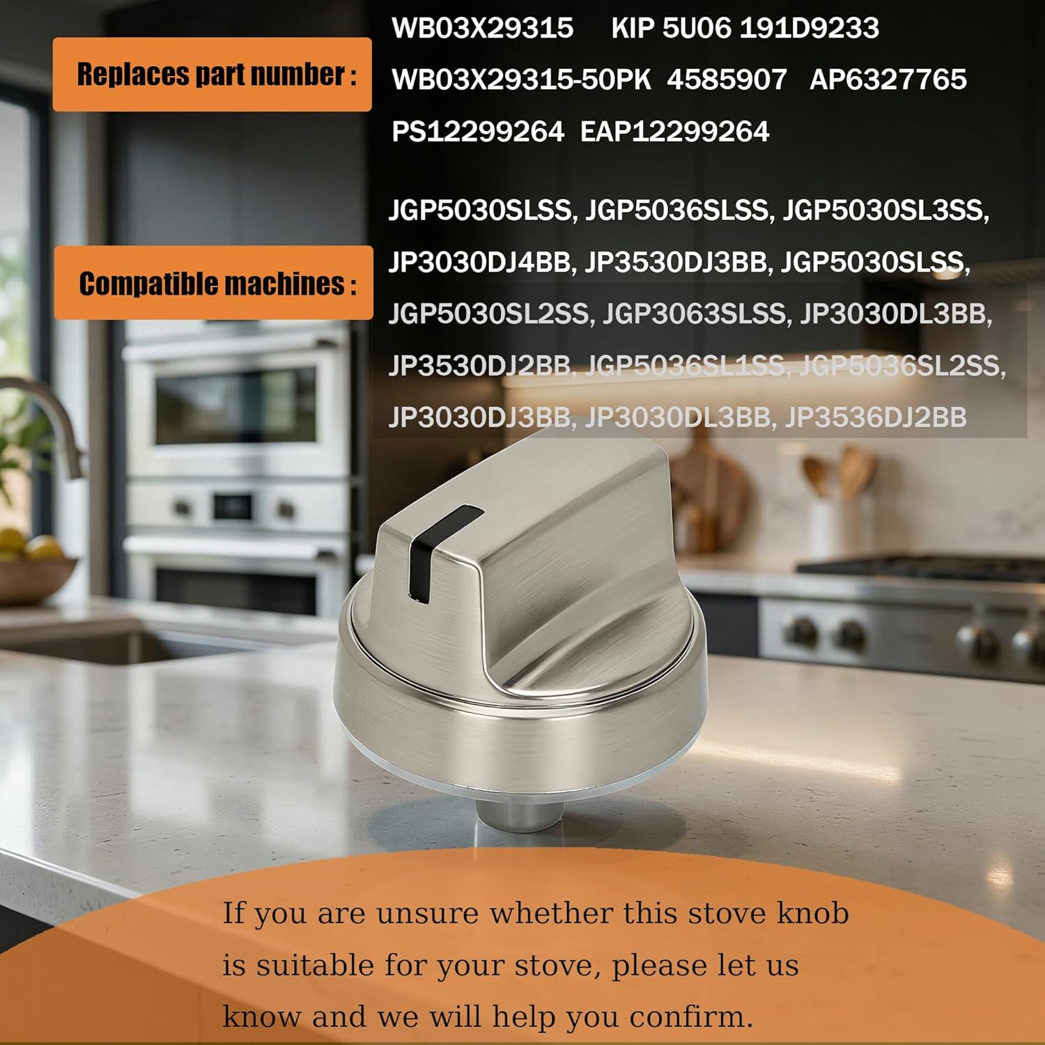 5 Pack WB03X29315 Stove Knobs Fit for GE Stove Knobs Replacements，KIP 5U06 191D9233 Stainless Steel Gas Stove Knob，Compatible with JGP5030SLSS JGP5036SL1SS JGP5030SL1SS JGP5036SLSS