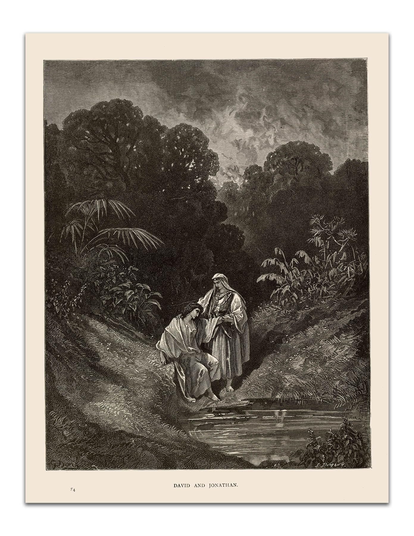 Gustave Dore DAVID AND JONATHAN (1891) Vintage Illustration -Unframed- Premium Art Print (17x13")