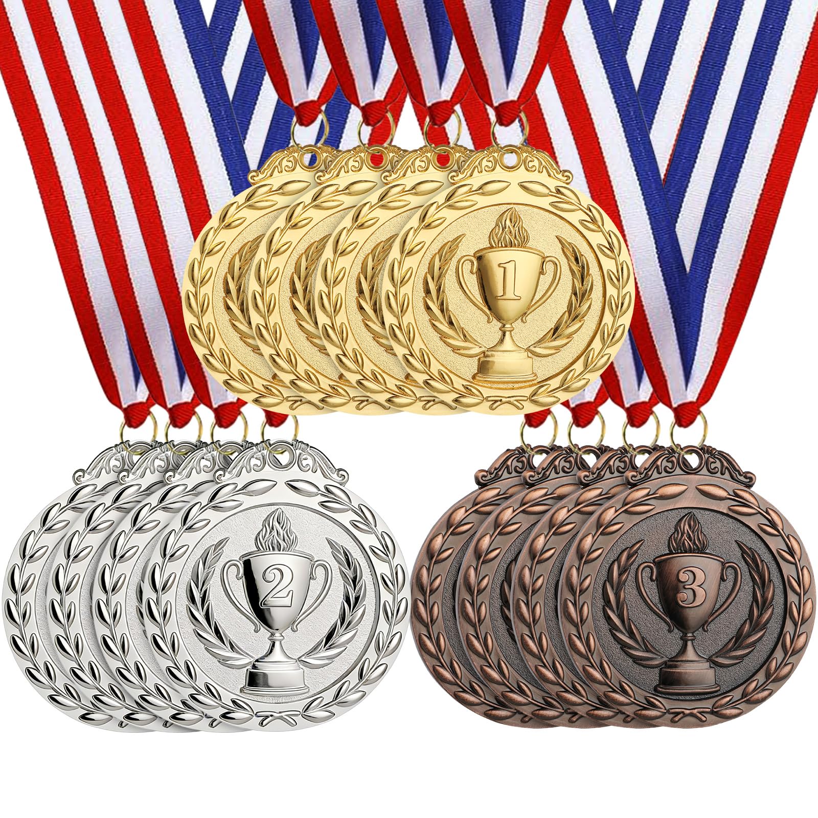 Hianjoo 12 medali, 3 szt. złoty medal, 3 szt. srebrny medal, 3 szt. brązowy medal, średnica 5 cm z naszyjnikiem dla dzieci, studentów, konkursy, nagrody