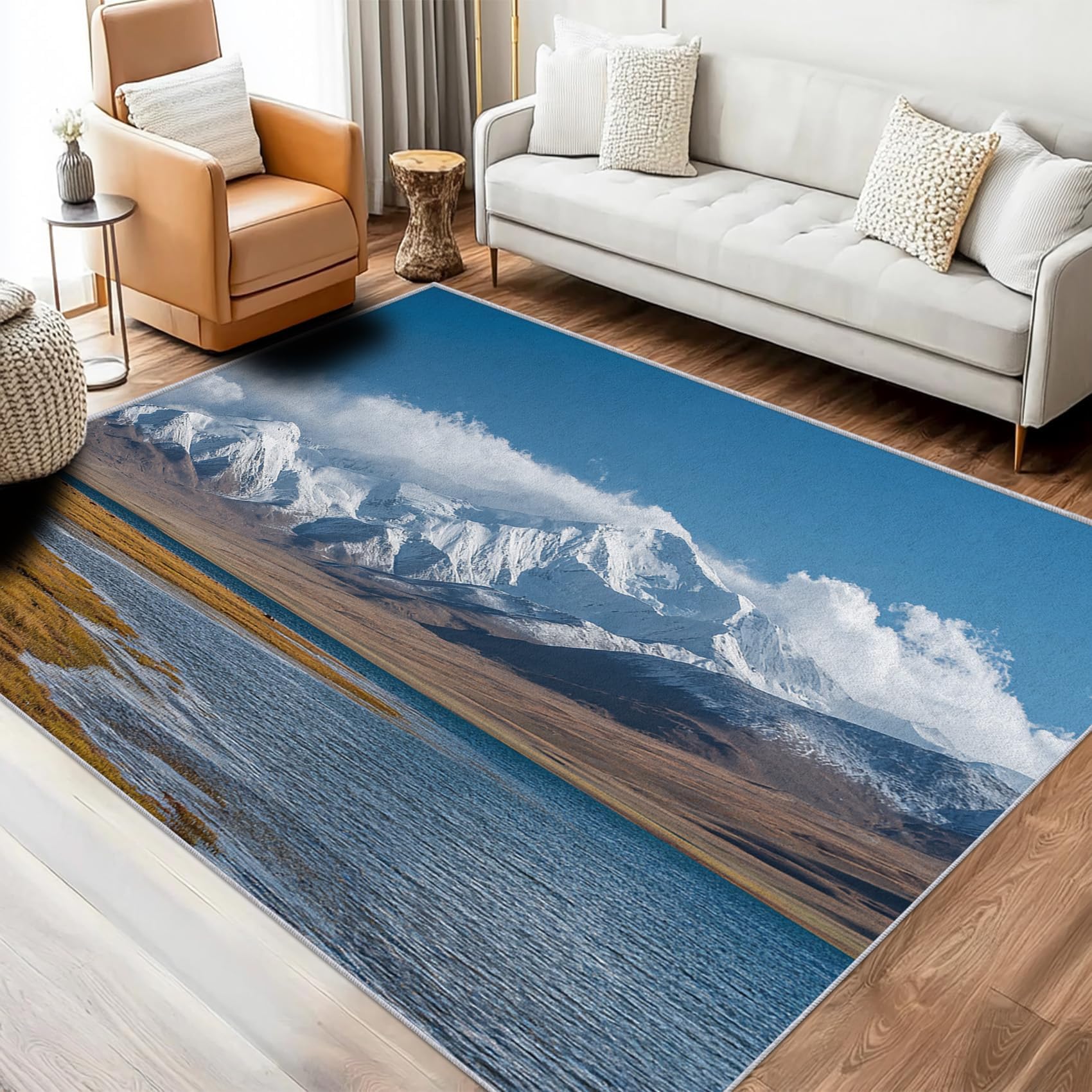Tapis montagne enneigée en peluche courte haut de gamme pour décoration intérieure moderne