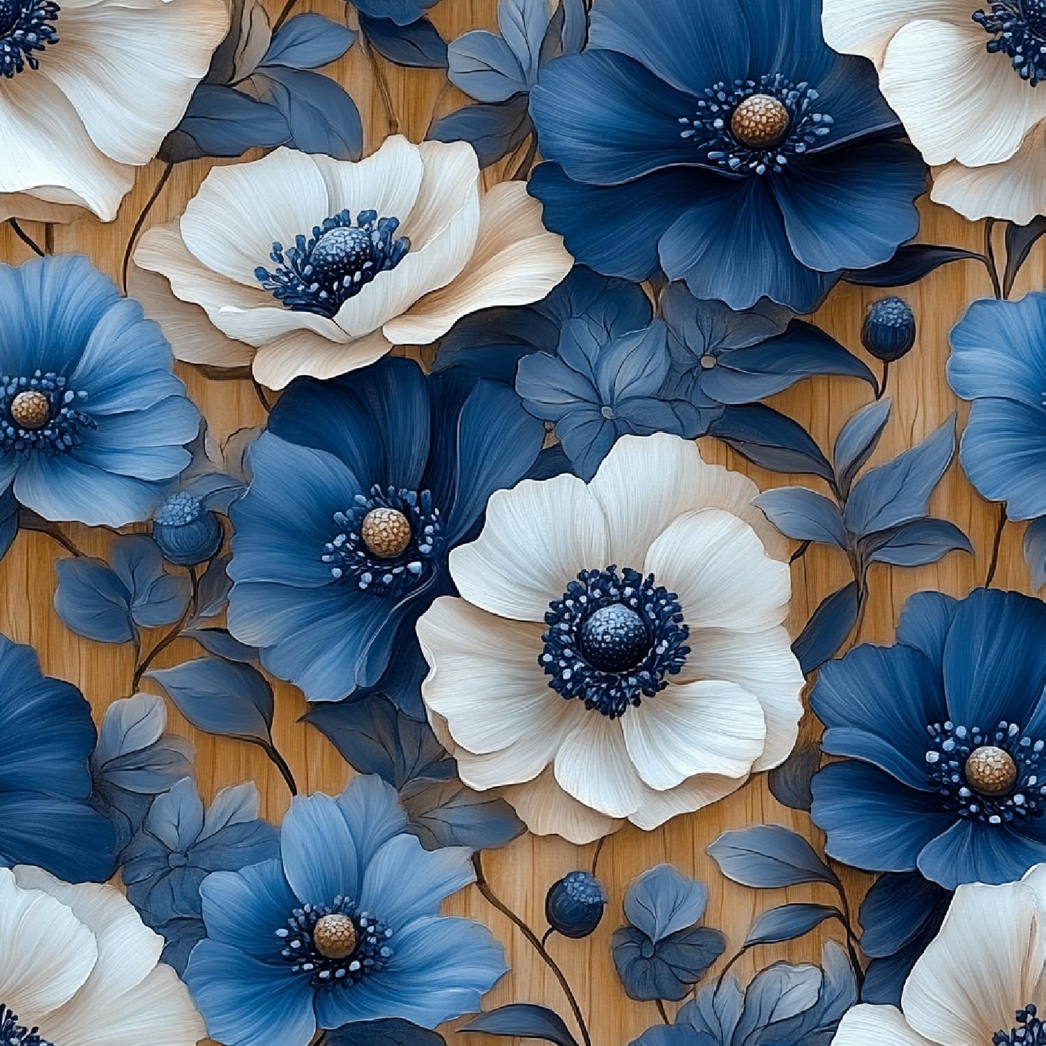 Papier peint fleurs bleues mat auto adhésif 44x500 cm pour décoration murale