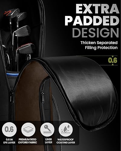 Miniatura 9 de OutdoorMaster Bolsa de viaje acolchada para palos de golf con ruedas, 900D Oxford resistente al agua, cocodrilo