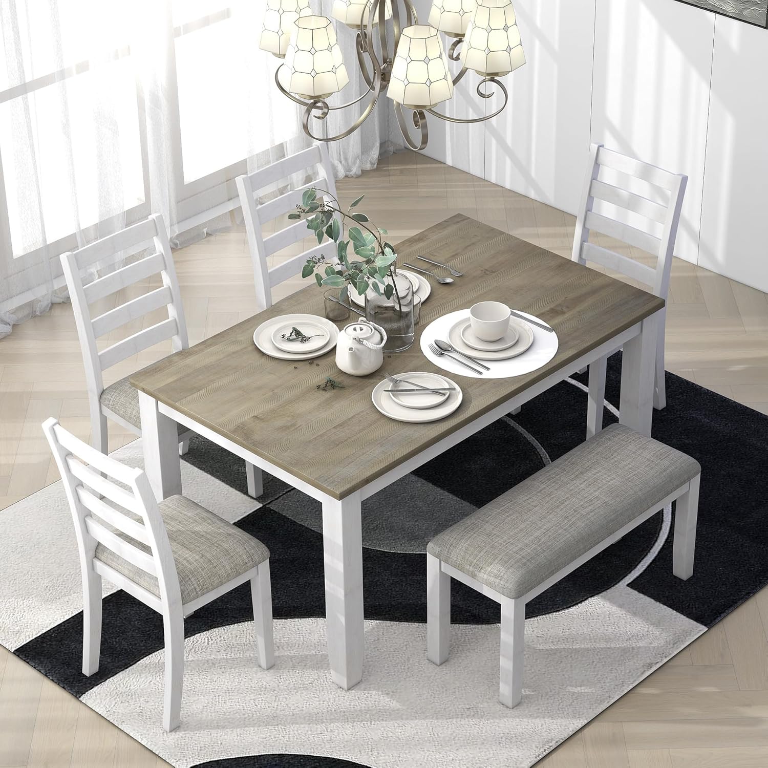 LUMISOL 6 Piece Dining Table Set with Upholstered Chairs