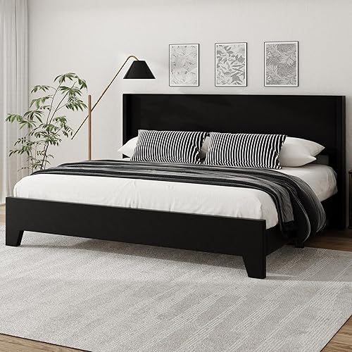 Miniatura 12 de Base de cama Queen con cabecera tapizada de piel sintética, resistente al desgaste, fácil de limpiar, base de colchón, no requiere somier, fácil