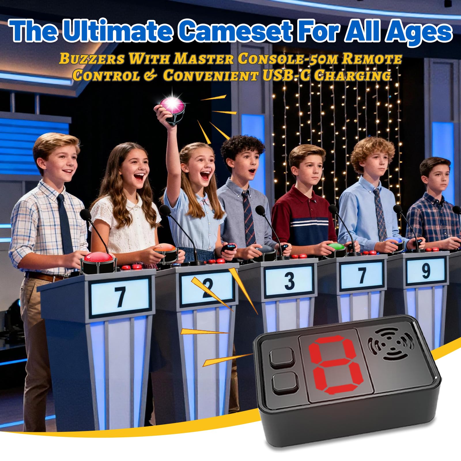 Set di 8 cicalini per spettacoli di giochi, quiz educativi e in classe, serate di giochi per famiglie, curiosità su Jeopardy, mostra chi ha ronzato per primo, 4 modalità, 50 m, sistema cicalino per